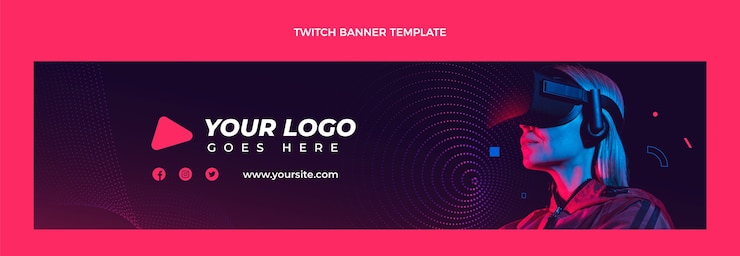 Kostenlose Vektor twitch-banner mit farbverlaufshalbtontechnologie