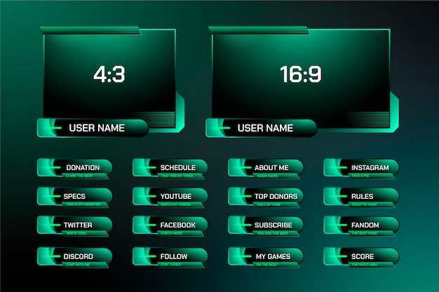 Kostenloser Vektor twitch-panels mit farbverlauf eingestellt