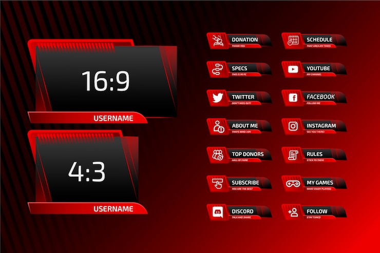 Kostenlose Vektor twitch-panels mit farbverlauf eingestellt