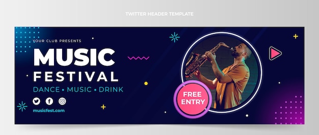 Kostenloser Vektor twitter-header des gradientenmusikfestivals