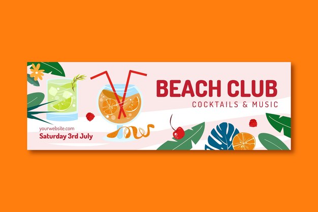 Kostenloser Vektor twitter-header für strandclubs im flachen design