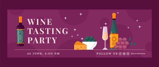 Twitter-Header-Vorlage für Weinpartys mit flachem Design