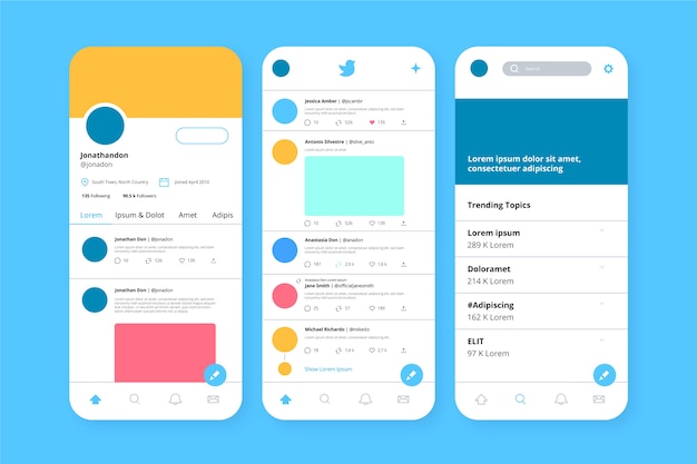 Kostenloser Vektor twitter-schnittstellenvorlage