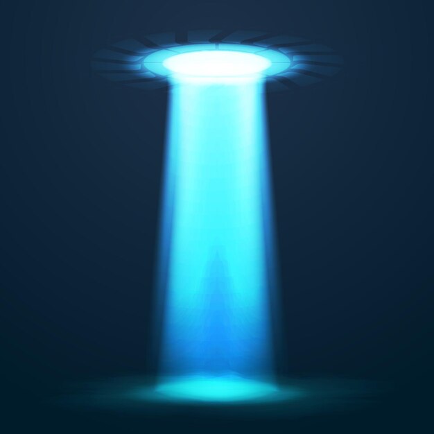 UFO-Licht. Außerirdische Himmelsstrahlen. Ufo Raumschiff mit Strahl, Untertasse UFO fliegende Illustration