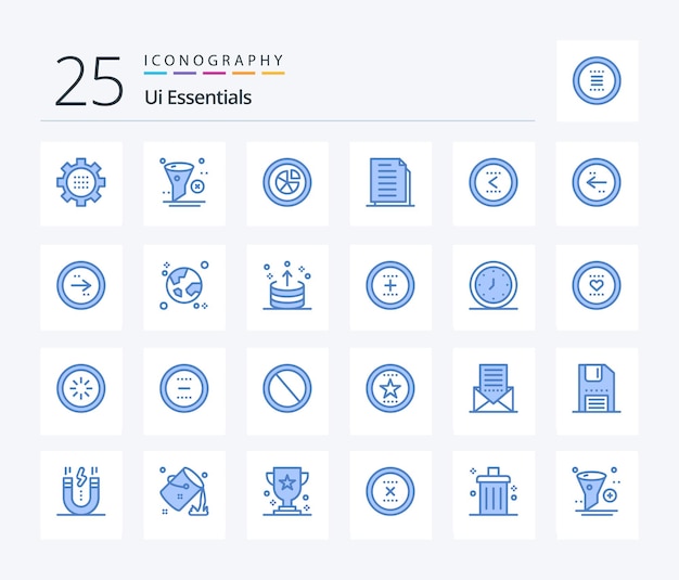 Ui essentials 25 blue color icon pack einschließlich dokumenten kopieren und entfernen berichtsdiagramm