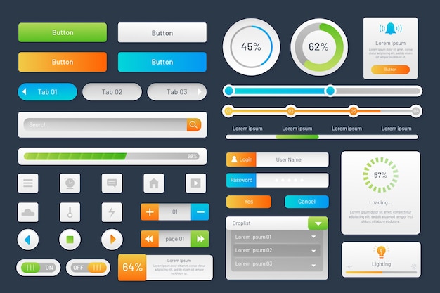 Kostenloser Vektor ui-kit-sammlung mit farbverlauf