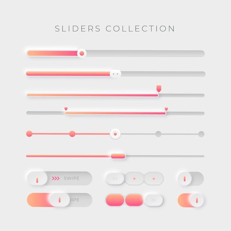 Kostenlose Vektor ui-slider-sammlung mit farbverlauf
