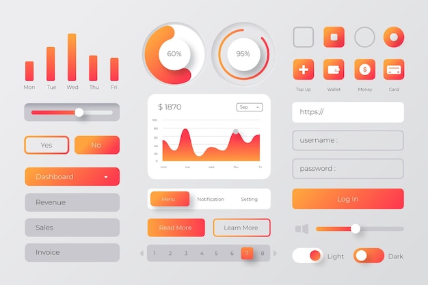 Kostenloser Vektor ui/ux-elemente mit farbverlauf