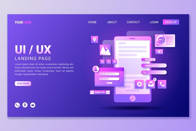 Ui/ux-landingpage mit farbverlauf