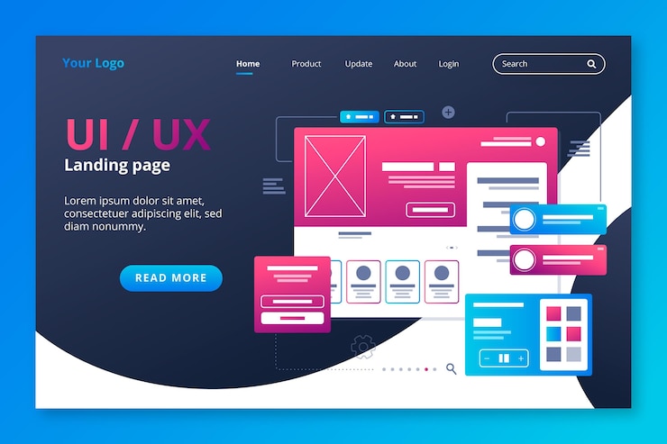 Kostenlose Vektor ui/ux-landingpage-vorlage mit farbverlauf