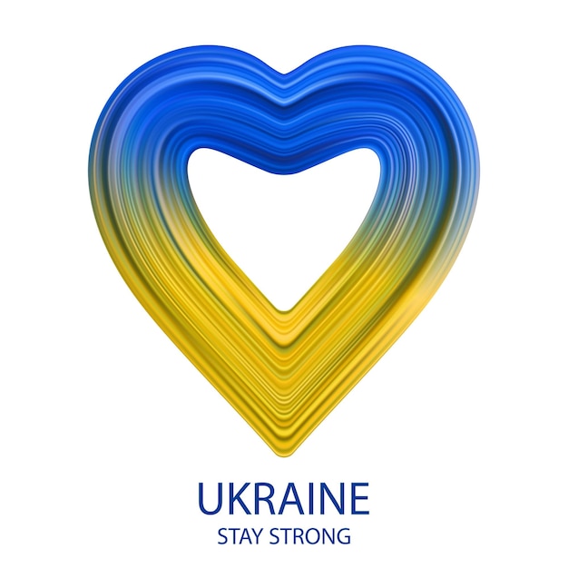 Ukraine bunte Flagge in Herzform mit Pinselstrich-Stil isoliert auf weißem Hintergrund