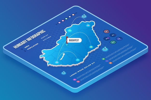 Kostenloser Vektor ungarische karteninfografiken im isometrischen stil