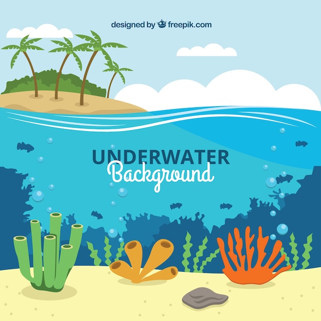 Kostenloser Vektor unterwasserhintergrund mit verschiedenen meeresarten
