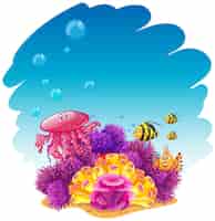 Kostenloser Vektor unterwasserszene mit quallen und korallen