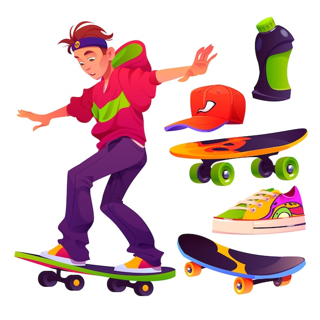 Kostenloser Vektor urbane skateboard-elemente-kollektion