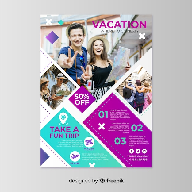 Urlaub plakat vorlage mit foto Kostenlose Vektor