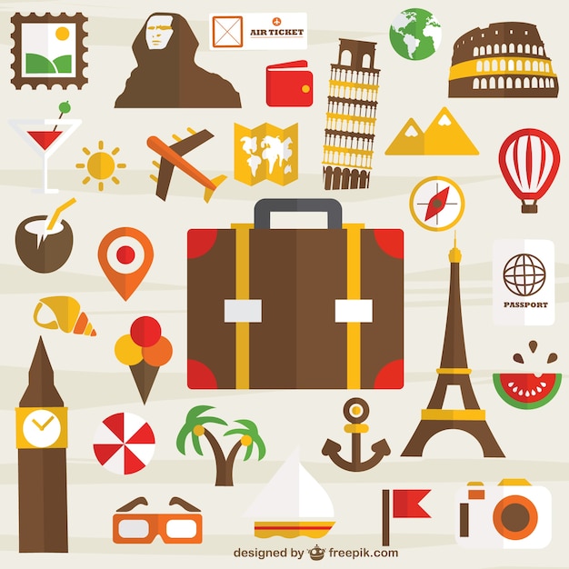Urlaubsreisen reihe von icons kostenlos zum download