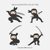 Kostenloser Vektor ursprüngliche hand gezeichnete ninja charaktersammlung