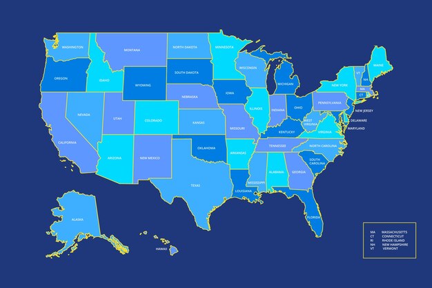 USA-Übersichtskarte im flachen Design