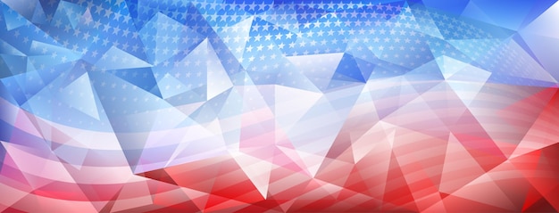 Usa-unabhängigkeitstag abstrakter kristallhintergrund mit elementen der amerikanischen flagge in roten und blauen farben