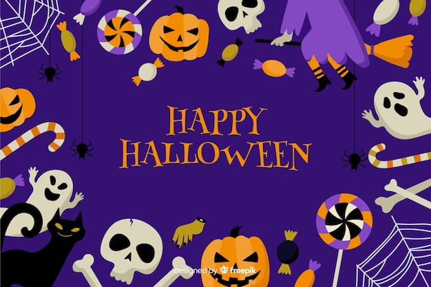 Ute halloween-hintergrund mit flachem design