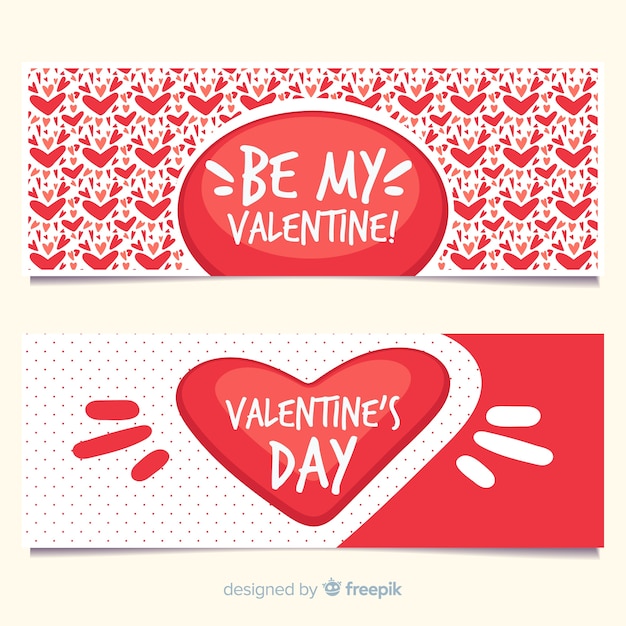 Kostenloser Vektor valentine hand gezeichnete herzen banner