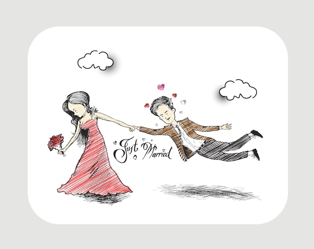 Kostenloser Vektor valentinspaar hochzeitstag gerade verheiratet liebhaber einer romantischen beziehung