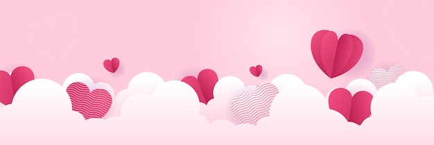 Valentinstag-banner-hintergrund mit herzförmigen ballons. vektorillustration, banner, tapete, flyer, einladung, poster, broschüre, gutscheinrabatt.