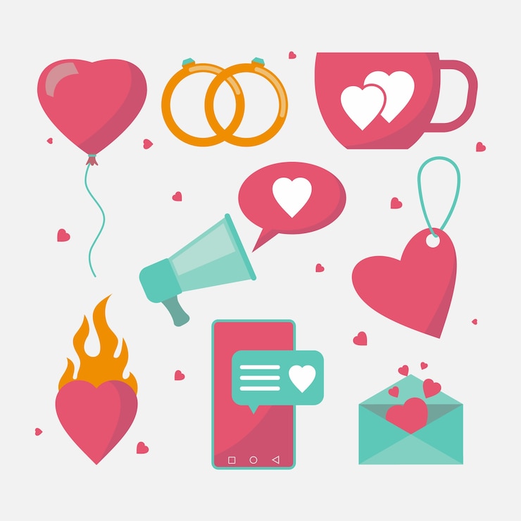 Kostenlose Vektor valentinstag-elementsammlung im flachen design