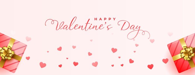 Valentinstag-Grußbanner mit Geschenkboxen und schwebenden Herzen