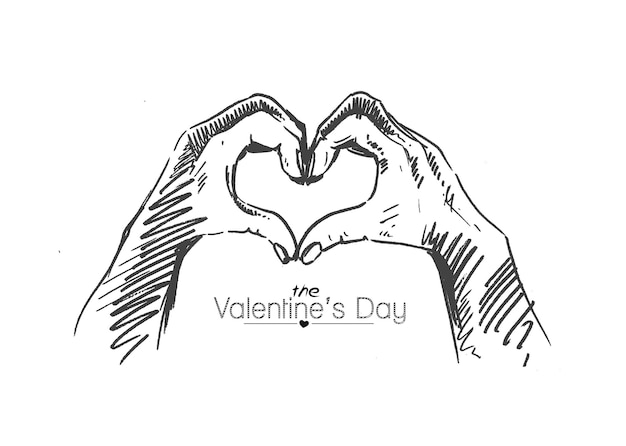 Kostenloser Vektor valentinstag hand herz geste hand gezeichnete skizze vektor-illustration