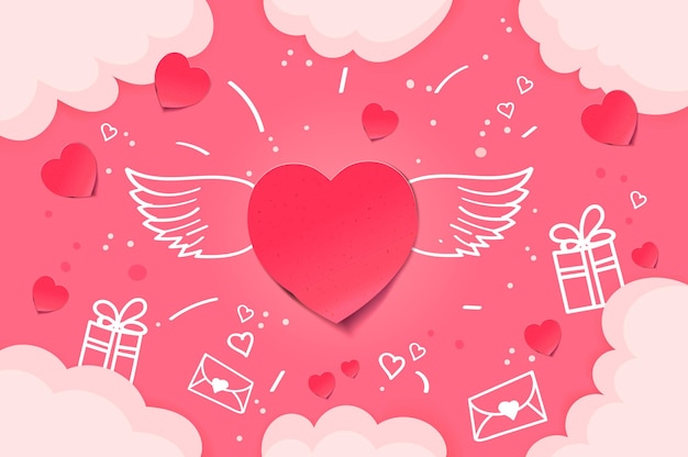 Valentinstag hintergrund mit geflügeltem herzen romantisches banner grußkarte vektorbild