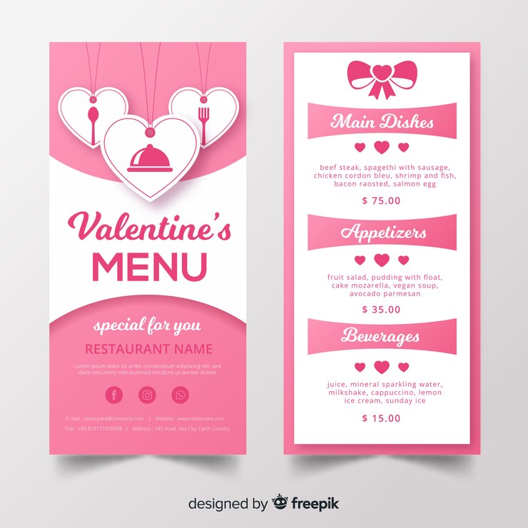 Kostenlose Vektor valentinstag menüvorlage