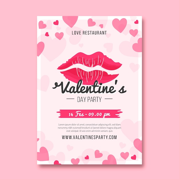 Valentinstag party flyer vorlage im flachen design