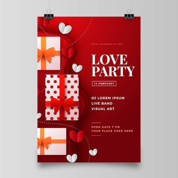 Valentinstag party flyer vorlage im papierstil