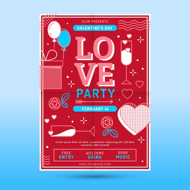 Valentinstag party flyer vorlage