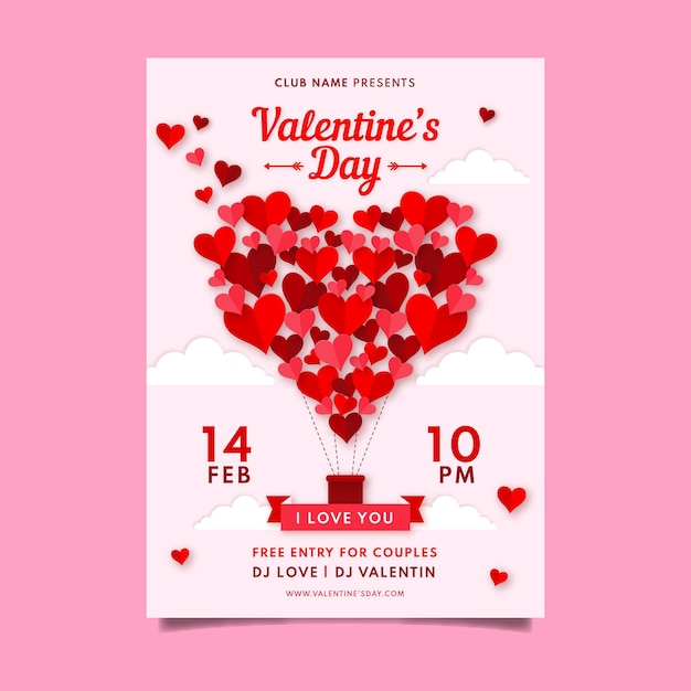 Kostenloser Vektor valentinstag party poster vorlage