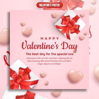 Valentinstag-posts-design-vorlage mit realistischer geschenkbox