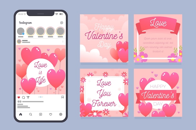 Kostenloser Vektor valentinstag sonderangebot instagram post set