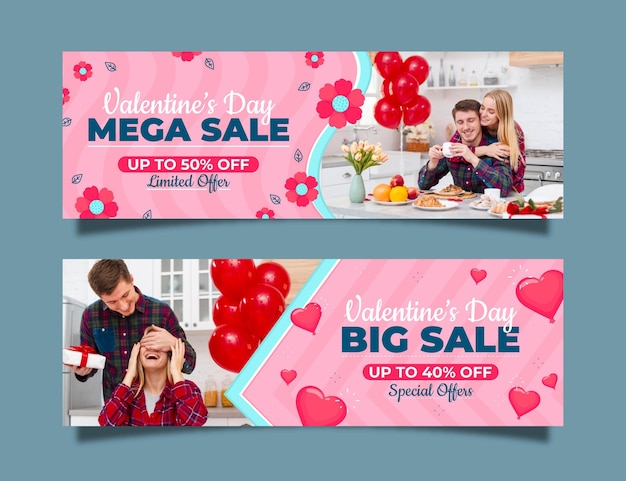 Kostenloser Vektor valentinstag verkauf banner sammlung