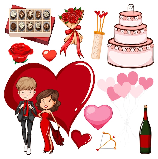 Valentinsthema mit liebhabern und kuchen