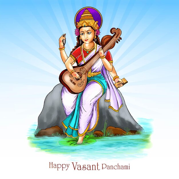 Vasant panchami auf dem indischen gott saraswati maa religiöse karte hintergrund