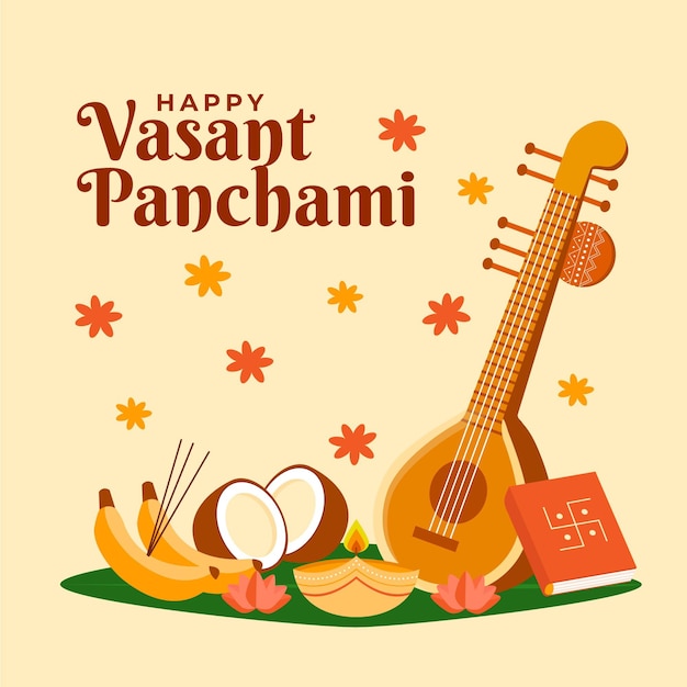 Vasant panchami musikinstrument flaches design