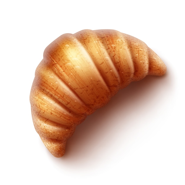 Vector frische knusprige französische Croissant-Draufsicht lokalisiert auf weißem Hintergrund