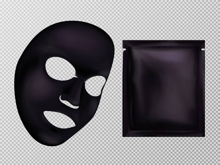 Kostenlose Vektor vector kosmetische gesichtsmaske und kissen des realistischen schwarzen blattes 3d.