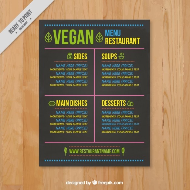 Kostenloser Vektor vegan restaurant-menü