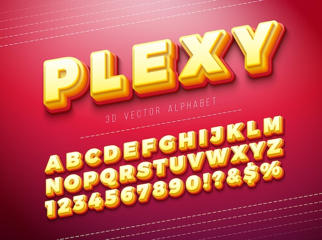 Vektor 3d mehrschichtiger plexiglas-effekt alphabet schriftart set mit schatten auf rotem hintergrund