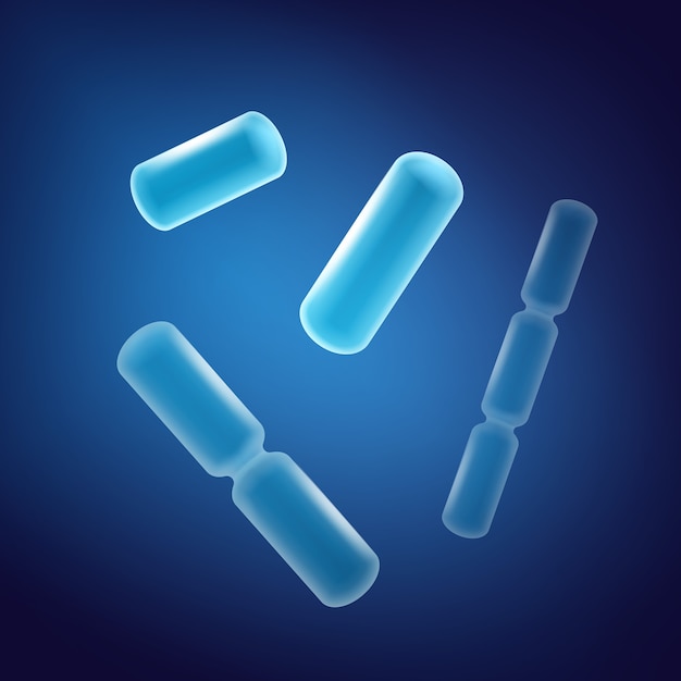 Vektor abstrakte blaue stabförmige Bazillenbakterien im Raum schließen oben Draufsicht