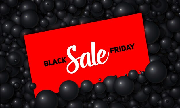 Vektor Black Friday Sale Illustration der roten Karte in schwarzen Perlen oder Kugeln platziert
