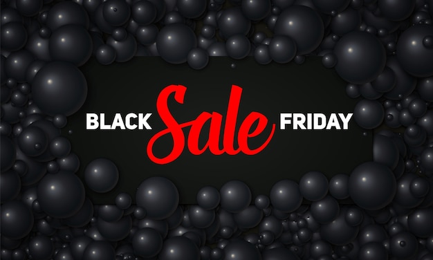 Vektor Black Friday Sale Illustration der schwarzen Karte in schwarzen Perlen oder Kugeln platziert